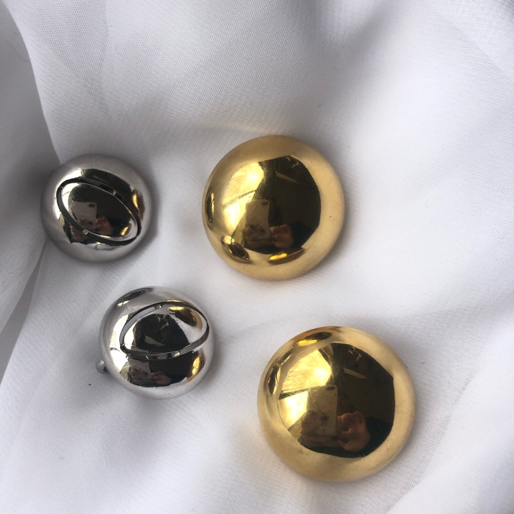 Vintage Trifari Button Earrings | Gold and Silver